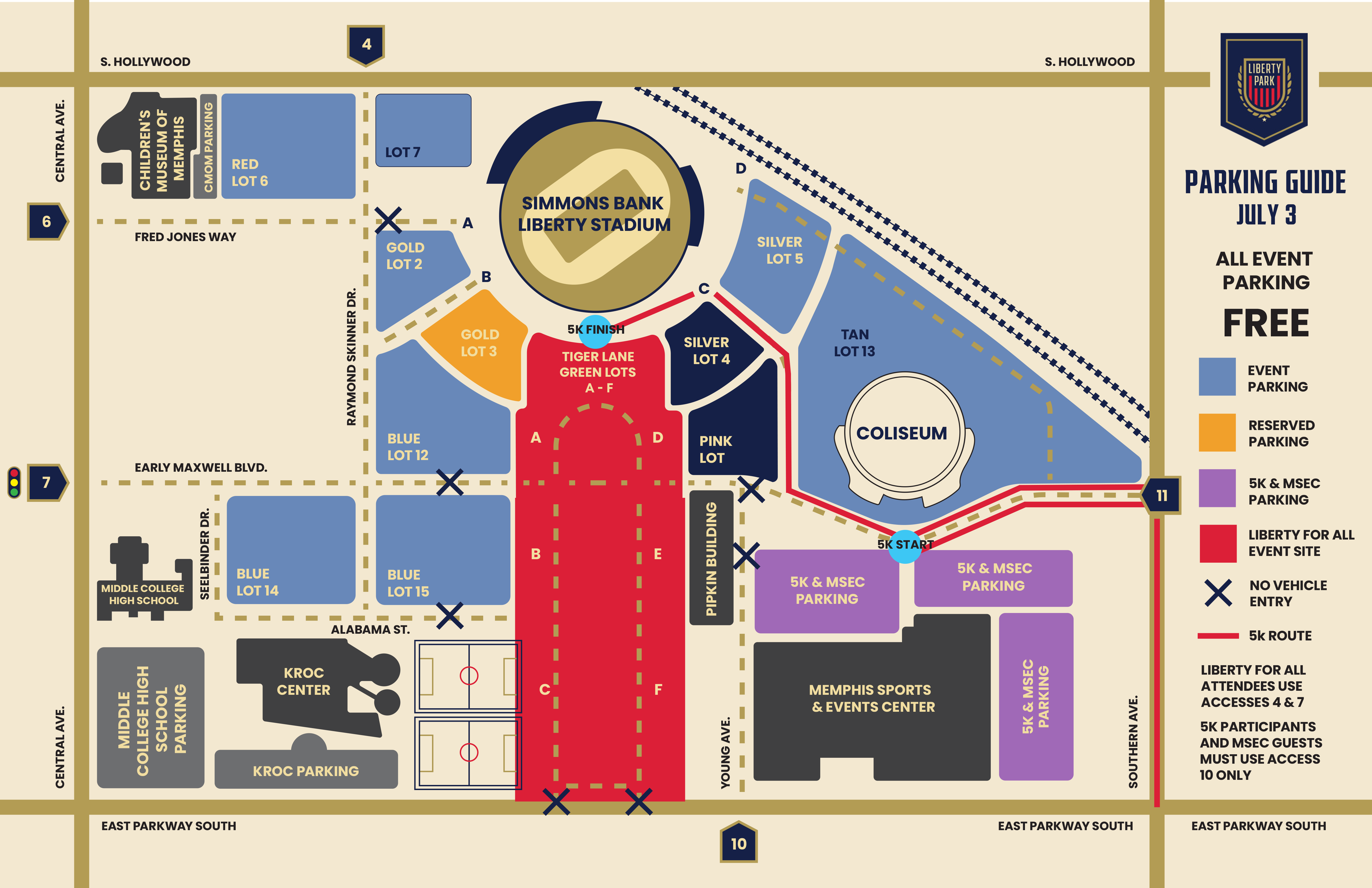 Parking Info for Liberty for All and Stars and Stripes 5K Simmons